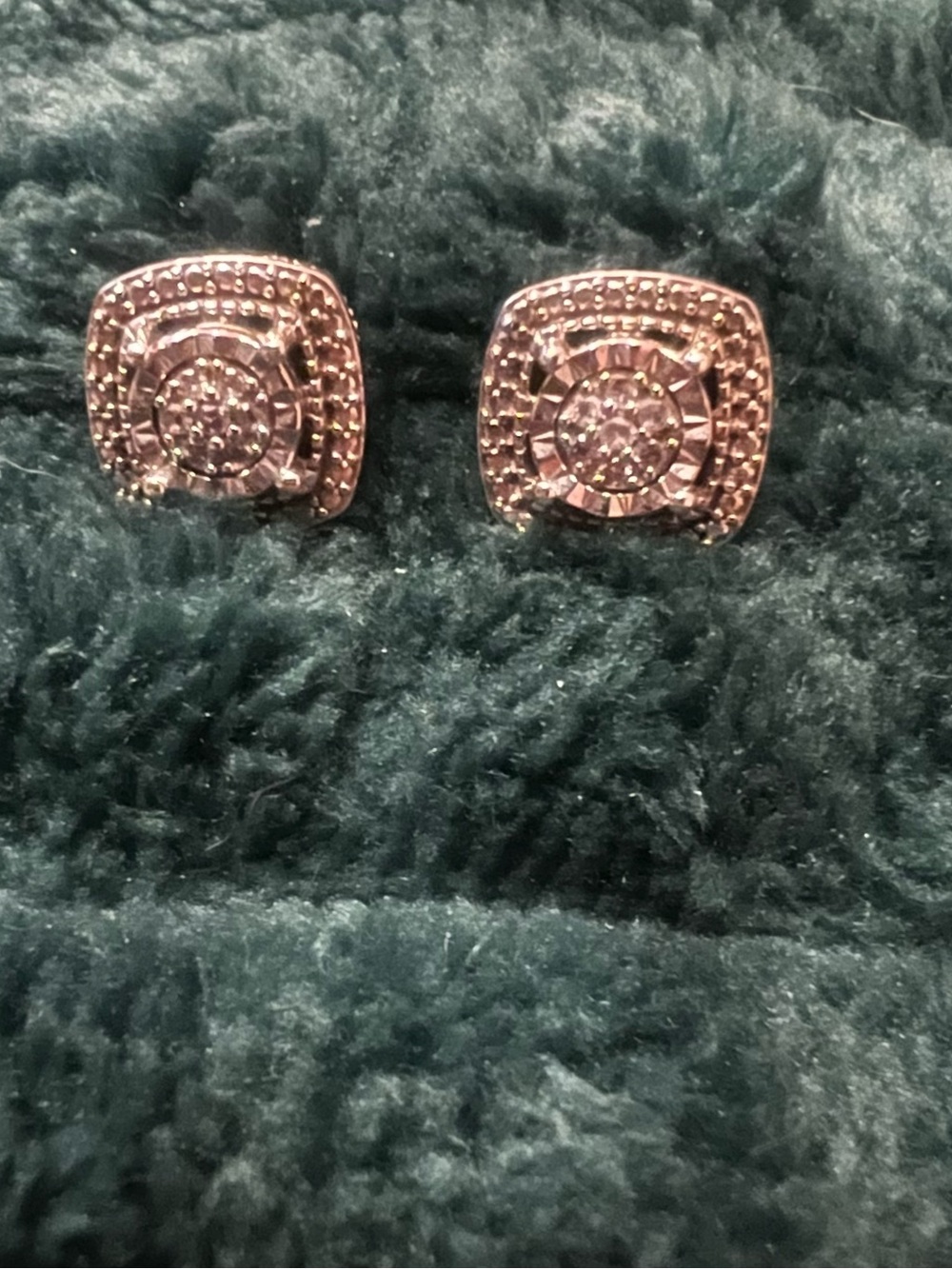 Diamond-Cut Square Halo Stud Earrings - Silver Tone